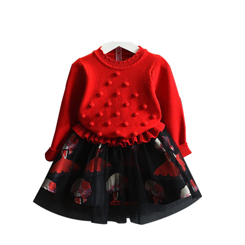 Little Princess World Girl Knitted Splice Long Sleeved Dress