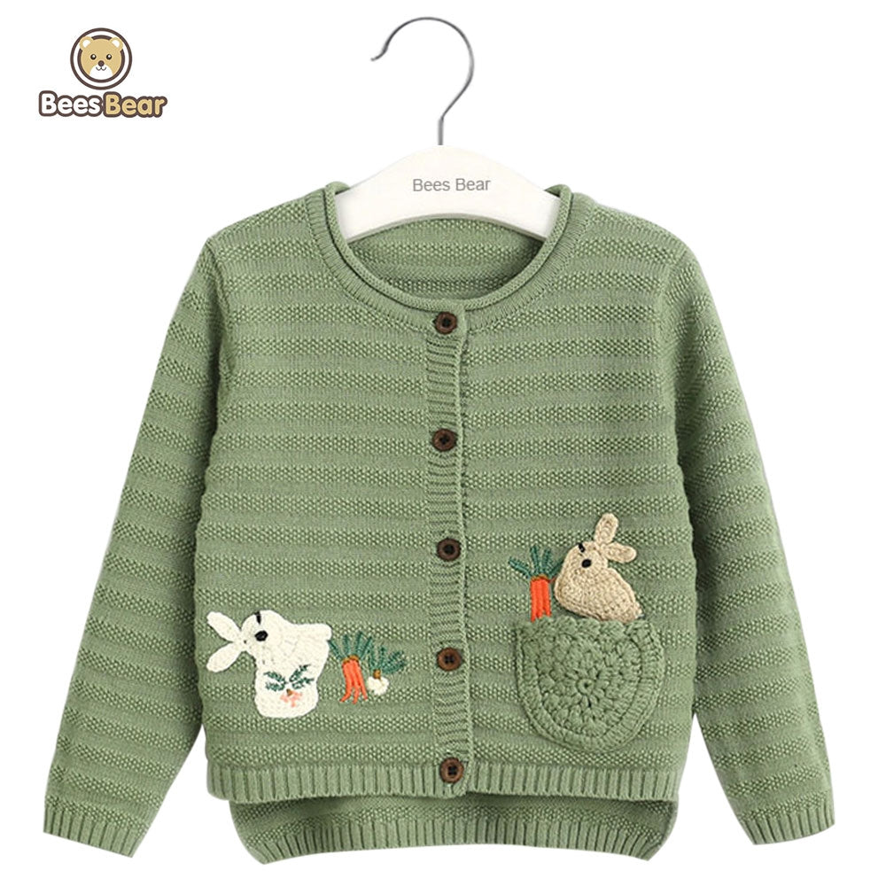 Little Princess World Girls Long Sleeve Rabbit Embroidered High Low Cardigan