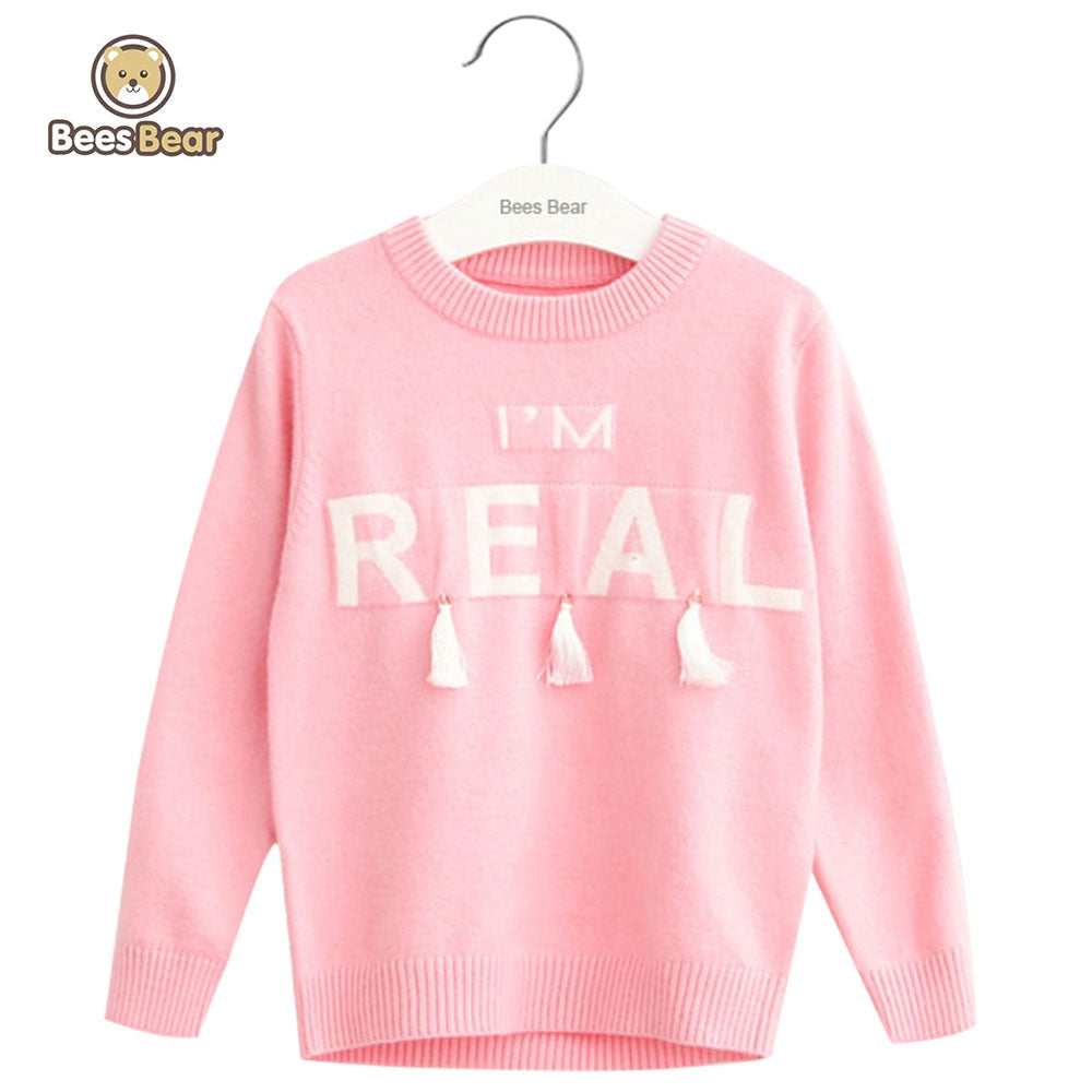 Little Princess World Girls Long Sleeve Letter Pattern Tassels Pullover Sweater