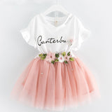 Little Princess World Butterfly Letter T-shirt and Floral Voile Dress