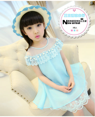 Little Princess World Chiffon Party Prom Pearl Dress