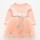 Little Princess World Girl Mesh Dress 2018 New Spring Dresses Children Clothing Princess Dress PinkWool Bow Design 2-8 Years Girl Clothes Dress