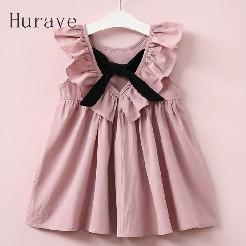 Little Princess World Hurave Summer 2018 New Casual Style Fashion Fly Sleeve Girls Bow Dress Girl Clothing For Children Cute Dresses