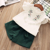 Little Princess World Girls Suits 2018 New Summer Style Beautiful Floral Flower Sleeve Children Vest Clothing Shorts Suit With Belt 2 Pieces Clothes