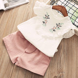 Little Princess World Girls Suits 2018 New Summer Style Beautiful Floral Flower Sleeve Children Vest Clothing Shorts Suit With Belt 2 Pieces Clothes