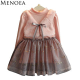 Little Princess World Girl Mesh Dress 2018 New Spring Dresses Children Clothing Princess Dress PinkWool Bow Design 2-8 Years Girl Clothes Dress