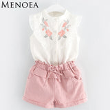 Little Princess World Girls Suits 2018 New Summer Style Beautiful Floral Flower Sleeve Children Vest Clothing Shorts Suit With Belt 2 Pieces Clothes