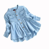 Little Princess World Girls Long Sleeve Shirt Lapel Button Denim Top Casual Girl Autumn Winter clothes Girl Children Denim Dress Ropa de nia YL-NEW