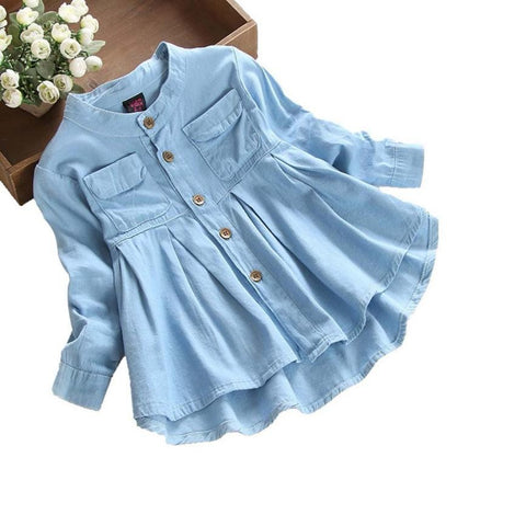 Little Princess World Girls Long Sleeve Shirt Lapel Button Denim Top Casual Girl Autumn Winter clothes Girl Children Denim Dress Ropa de nia YL-NEW