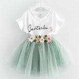 Little Princess World Butterfly Letter T-shirt and Floral Voile Dress