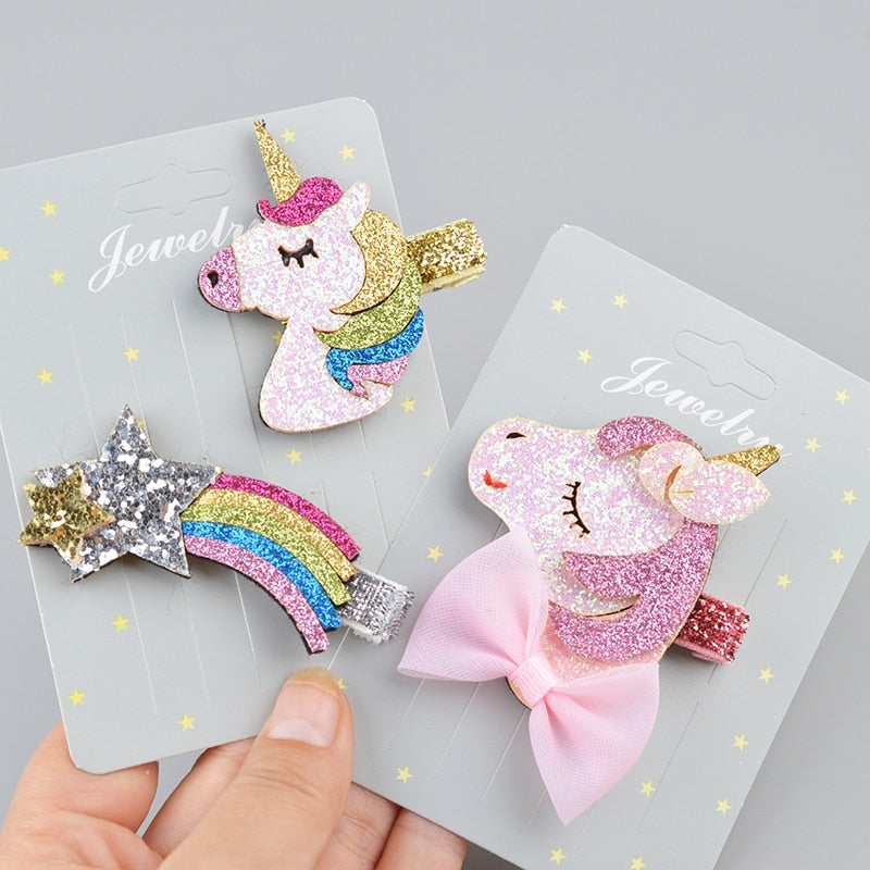 Little Princess World Gilter Unicorn/Star Hair Clips for Girls Fashion Kids Hairpins Barrettes Cartoon Hairgrip Hair Accessories Drop Shipping 43